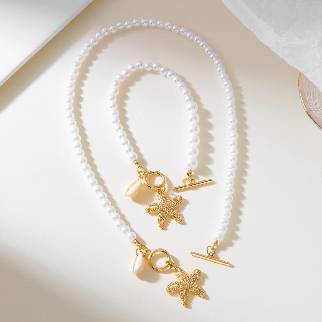 Summer Seashell Necklace And Bracelet Set With Alloy Pendant For Women