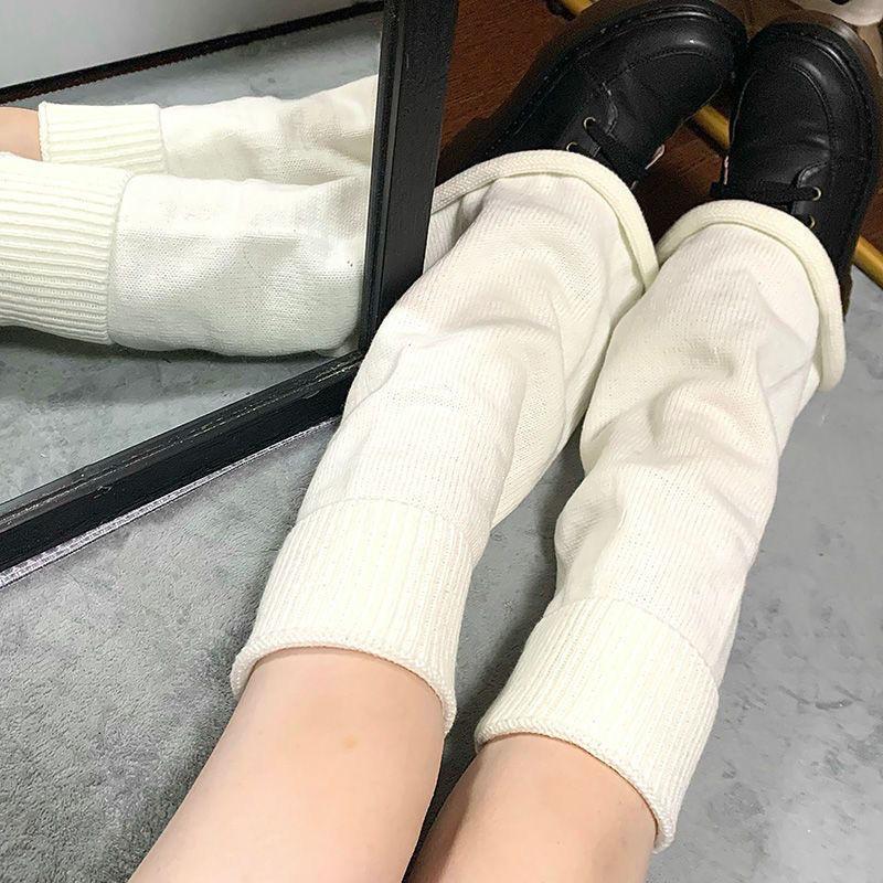 JK Style Solid Color Korean Mid Calf Socks Knit Leg Warmers Stacked Japanese Harajuku Thermal Student Socks Versatile Slouch Socks