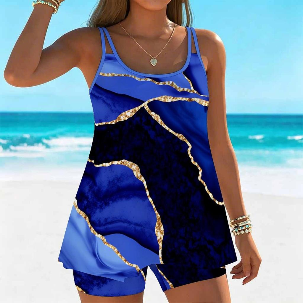 Women's Swimwear Tankini 2 Piece Swimsuit Bubble Fluid Pattern Vacation Bathing Suits