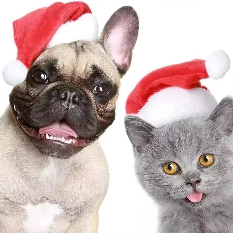 1-20PCS Christmas Pet Santa Hat Red Plush Soft Holiday Cap for Dogs Cats Festive Party Costume Cute Photoshoot Decoraton