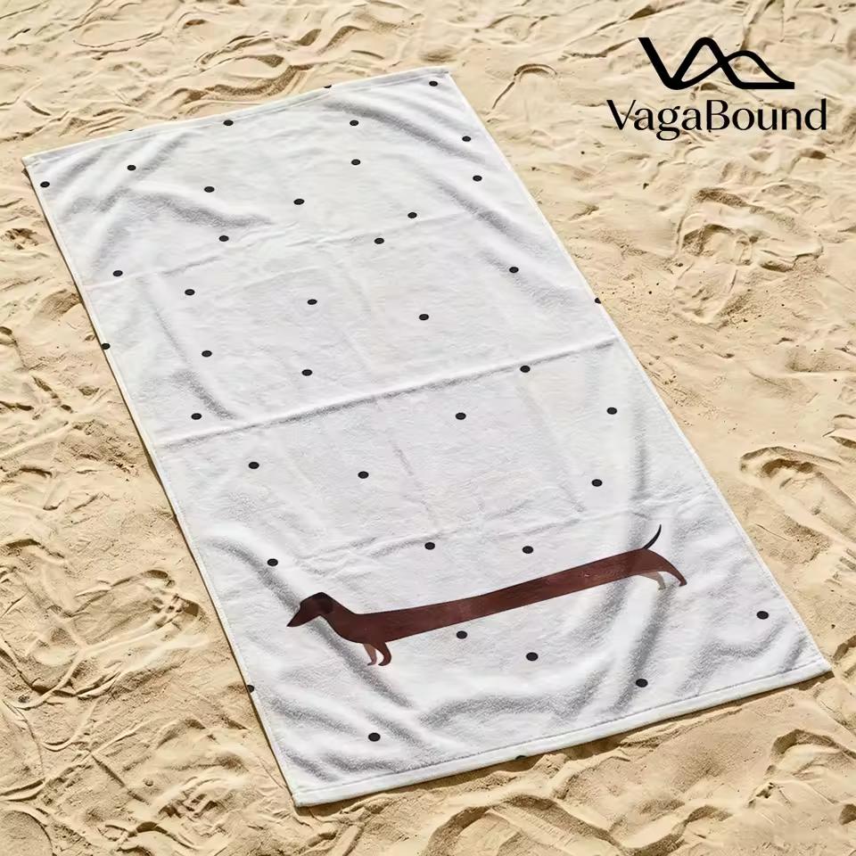 Dachshund & Dots Beach Towel Sand Free Quick Dry Absorbent Thin Compact Towels for Swimming Pool Camping Beach Accessories