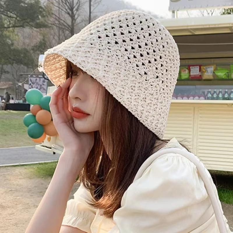 Women Summer Bucket Hat Summer Hollow Out Thin Breathable Sun Hats Beach Panama Cap Fold Outdoor Japanese Lesure Fishierman Cap