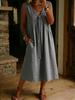 Abito midi da donna a V con bordi in pizzo, senza maniche, vestibilità ampia, casual estivo, tinta unita, vestito da sole