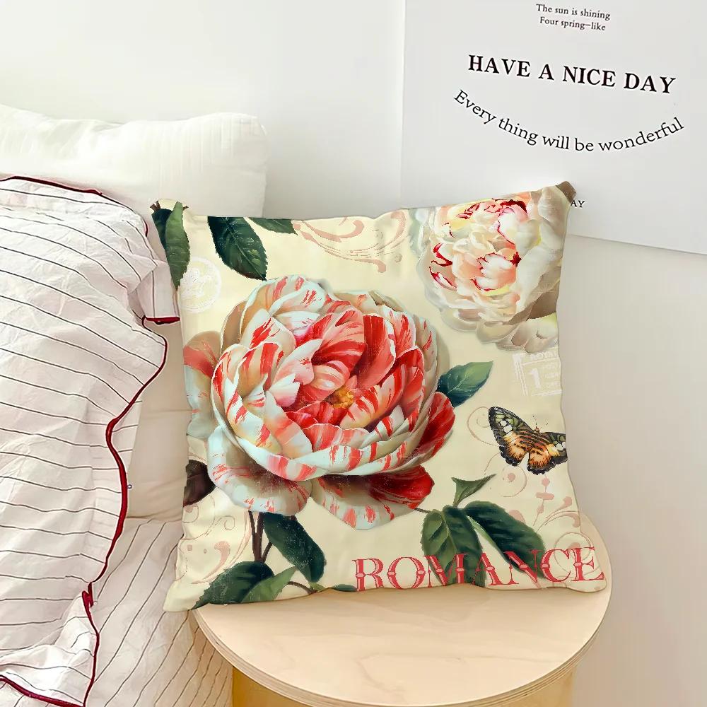 Flower Soft Pillow Case Exquisite For Sofa Living Room Retro Home Office Decor Protective Covers Style Without Art Pillow-Insert