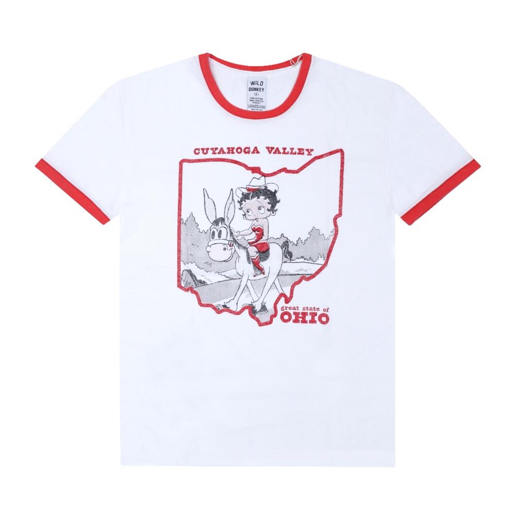 Wild Donkey Unisex ShorT Sleeve T shirT whiTe Red beTi Ringer T-CUYAKOGA WHITE/RED (S)