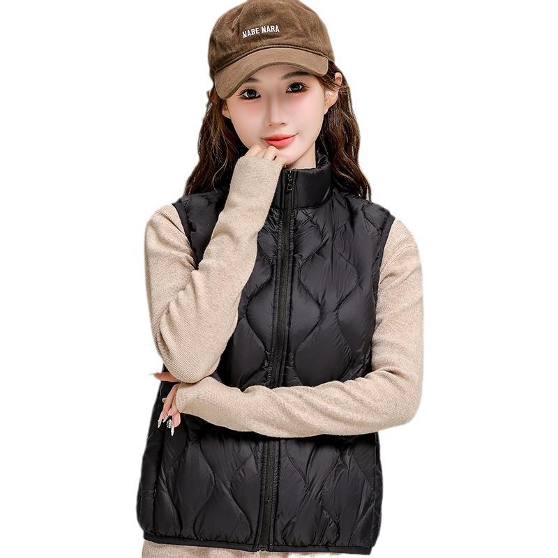 Down jacket vest women's short stand-up collar autumn and winter casual gourd pressing line light and warm sleeveless jacket