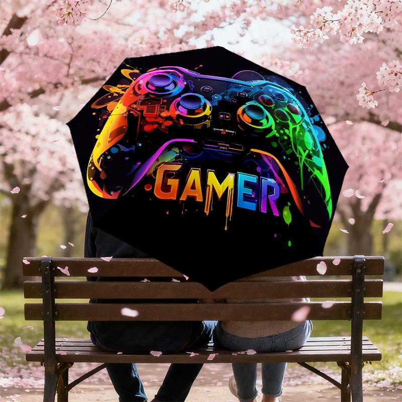 1PC Gamer Controller Automatic Open/Close Umbrella with Windproof, 8-Rib Sturdy Canopy, Durable Ribs, Fashionable Design, Outdoor Accessory, Fun Prin,