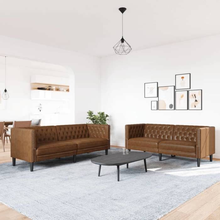 VidaXL Chesterfield 2-piece Sofa Set Brown Faux Suede, Sofa, Sofa Seat, Recliner Sofa, Comfort Sofa, 3209280