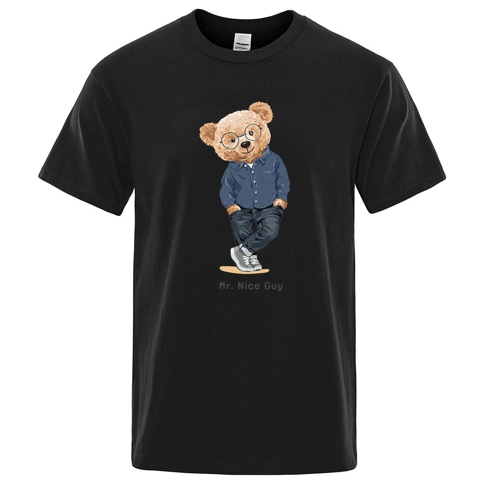 

Gentleman Mr. Teddy Bear Nice Guy Prints Men Short Sleeve Street Cotton T-Shirts Loose Oversized Clothing Casual Tees 80291 XXXXXL чёрный