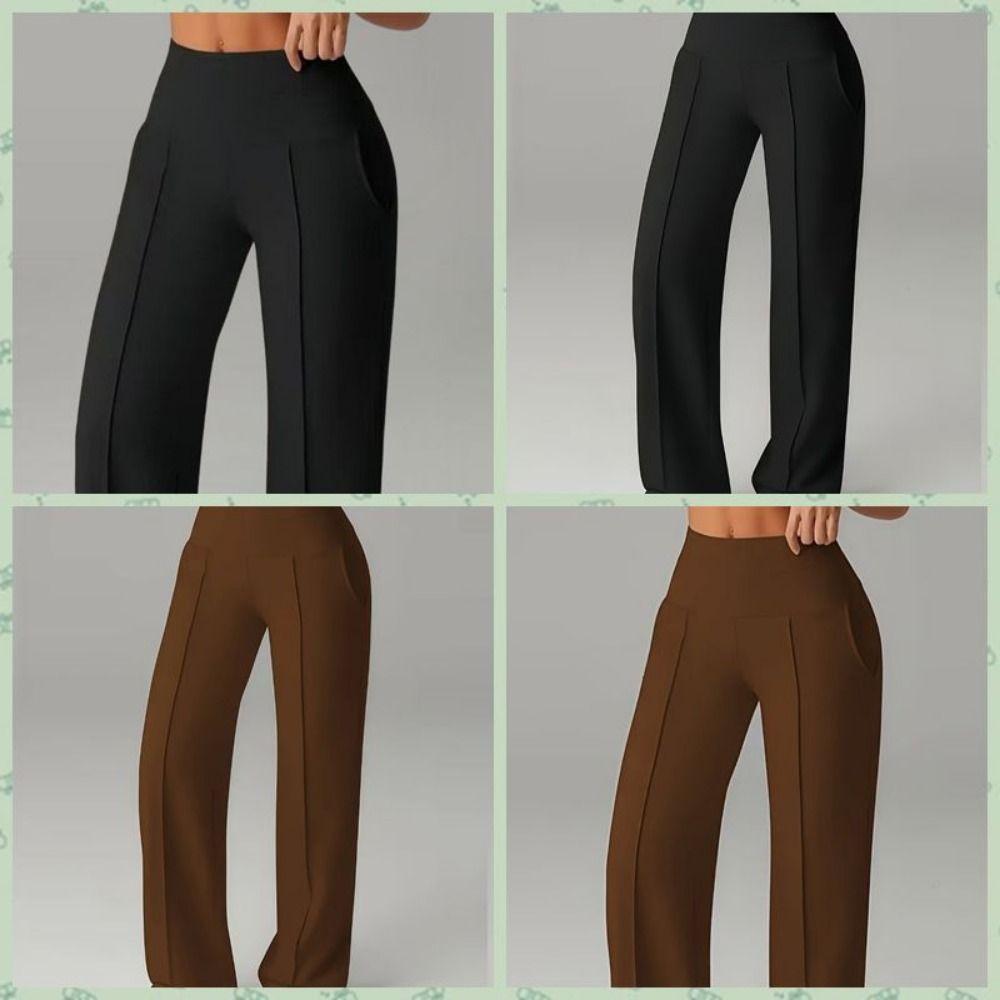 With Pockets Quick-Dry Joggers Loose High-Waist Leggings Leisure Straight Wide-Leg Pants Fitness