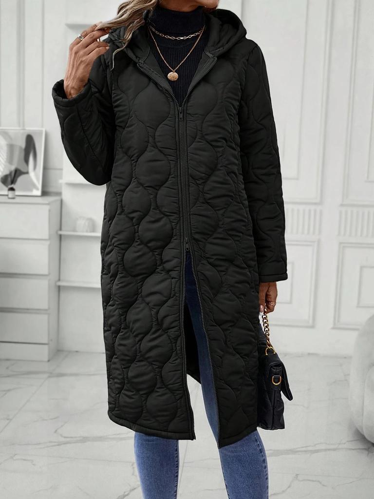 Women's Elegant Hooded Zipper Loose Cotton-Padded Jacket for Autumn/Winter 2025