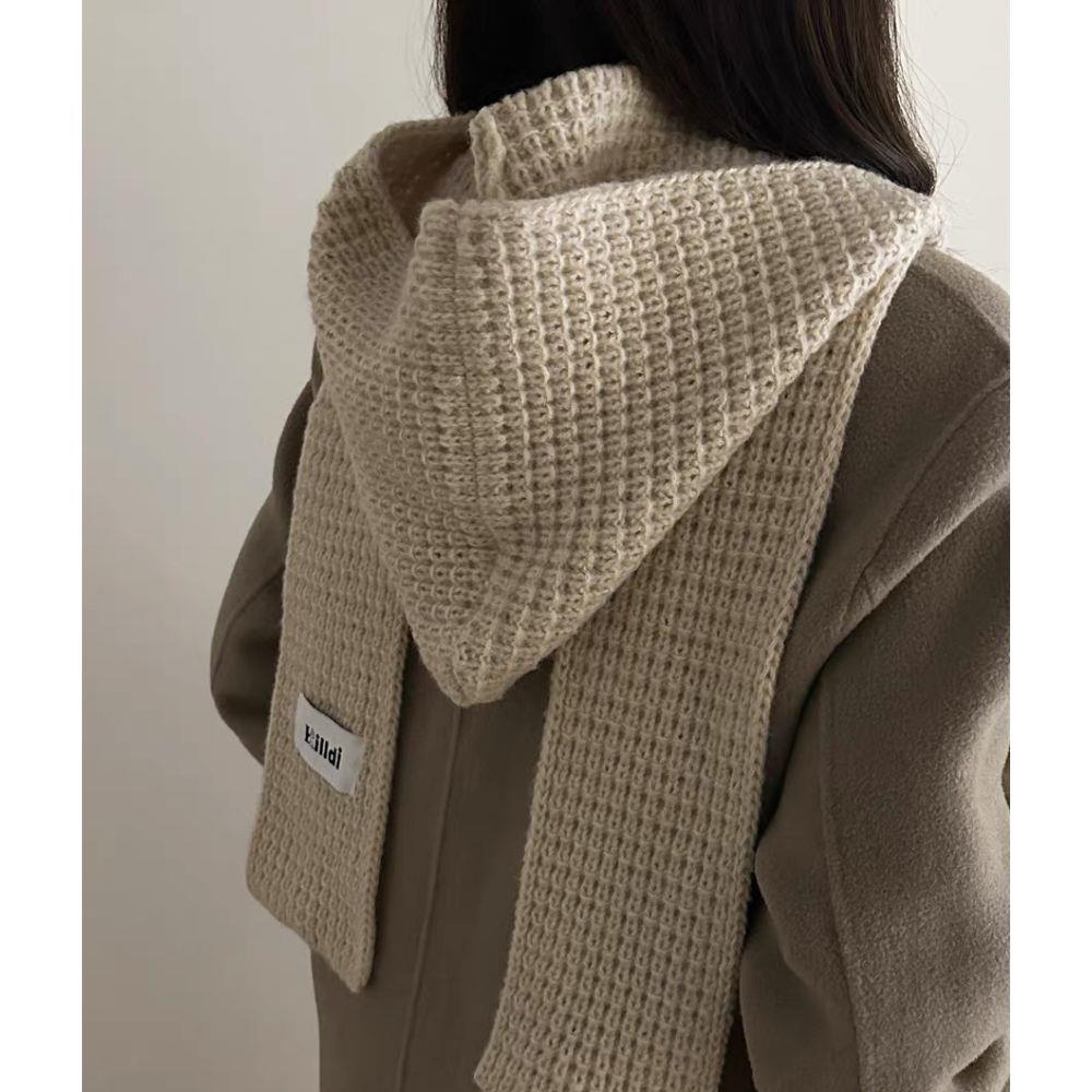 Knitted Hooded Caps Outdoor Hooded Scarf Winter Balaclava Hats Thicken Autumn Winter Neck Protector Headgear Solid Knit Beanies