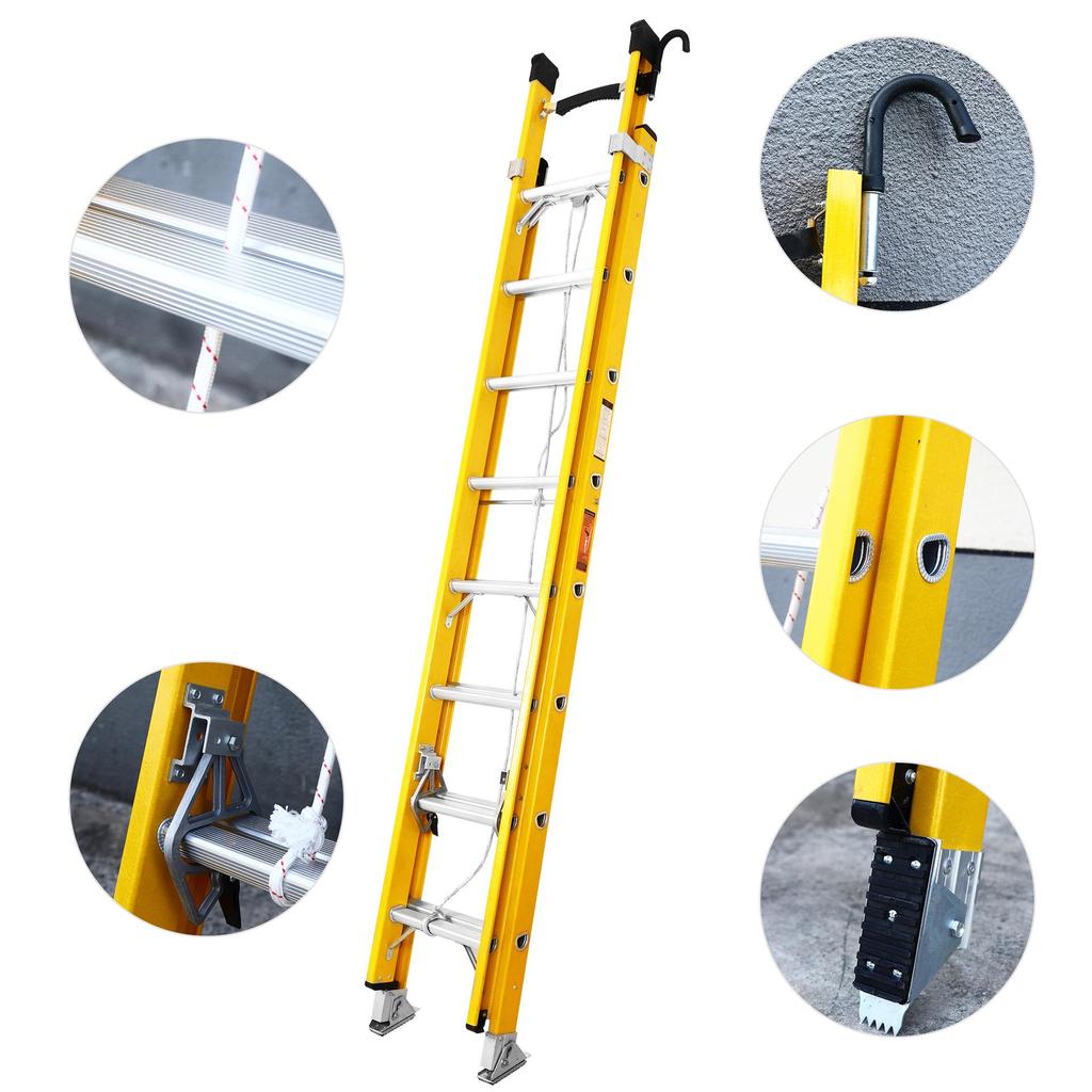 Insulated Telescopic Ladder with Iron Feet & Aluminum Alloy Crossbar - Electrician's Fiberglass Lifting Ladder