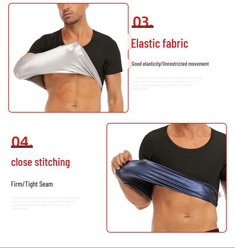 Camiseta de Fitness de Cuello Redondo para Hombre, Moldeador Corporal que Aumenta la Sudoración, Control de Abdomen