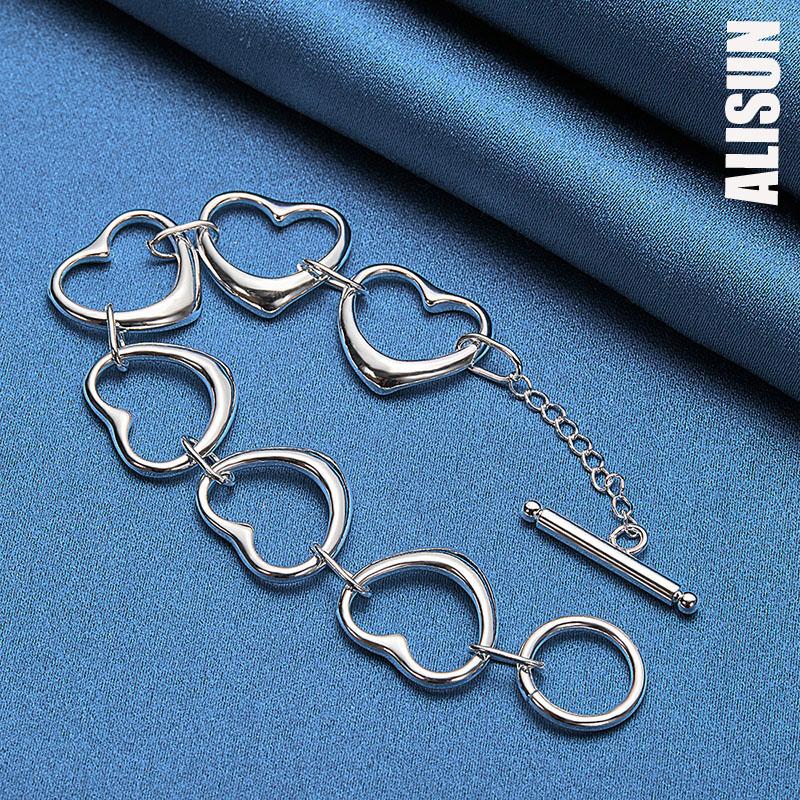 925 Sterling Silver Six Heart Bracelet Fashionable Wedding Jewelry