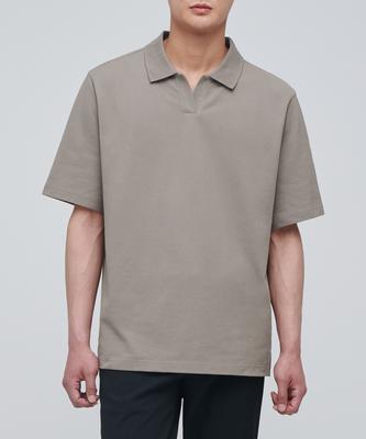 Slit Neck Pique Polo Shirt [Dusty Beige]