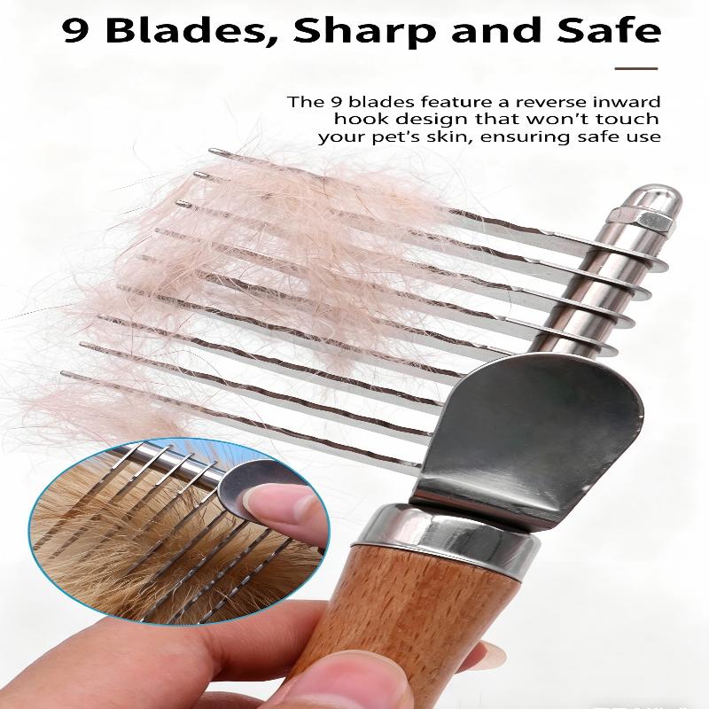 Dog And Cat Dematting Brush & Undercoat Rake, Professional Pet Dematting Comb With Wood Handle, Stainless Steel Deshedding Tool