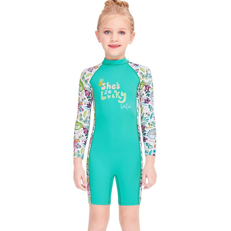 Girls 'swimsuit Children's One-piece Swimsuit Long-sleeved Sunscreen Quick-drying Baby Small Middle Children Snorkeling Surfing Jellyfish Clothes