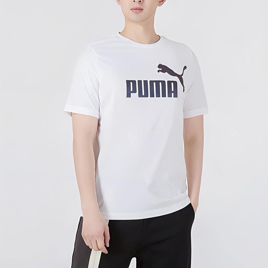 Puma Ess+ Logo Print Sports Crew Neck T-Shirt Men Tops White 849563-02