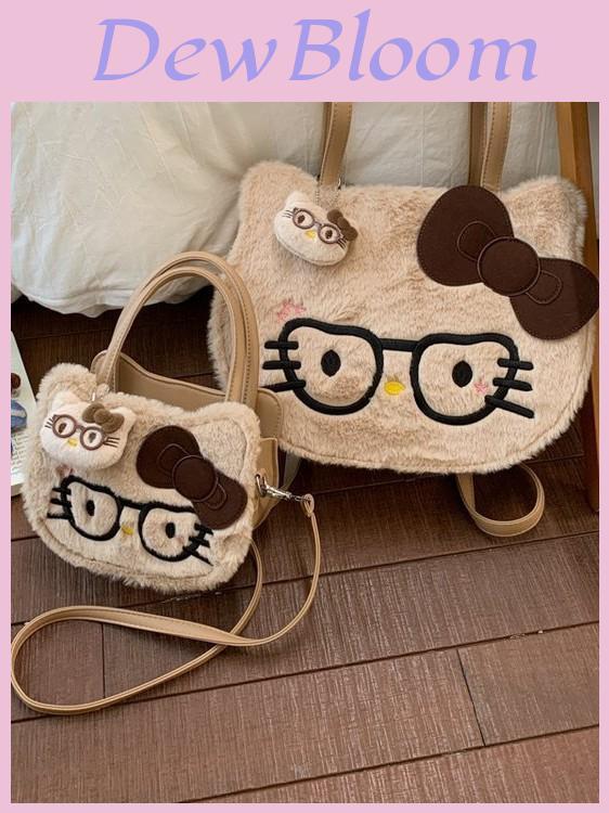 Hello Kitty Cartoon Plush Backpack For Women Men Daily Use Large Capacity Storage