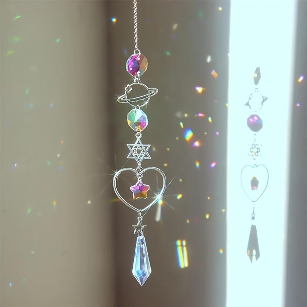 Crystal Wind Chime Love Heart Moon Sun Catcher Hanging Pendant Dream Catcher Rainbow Hanging Drop Windchime Home Garden Decor