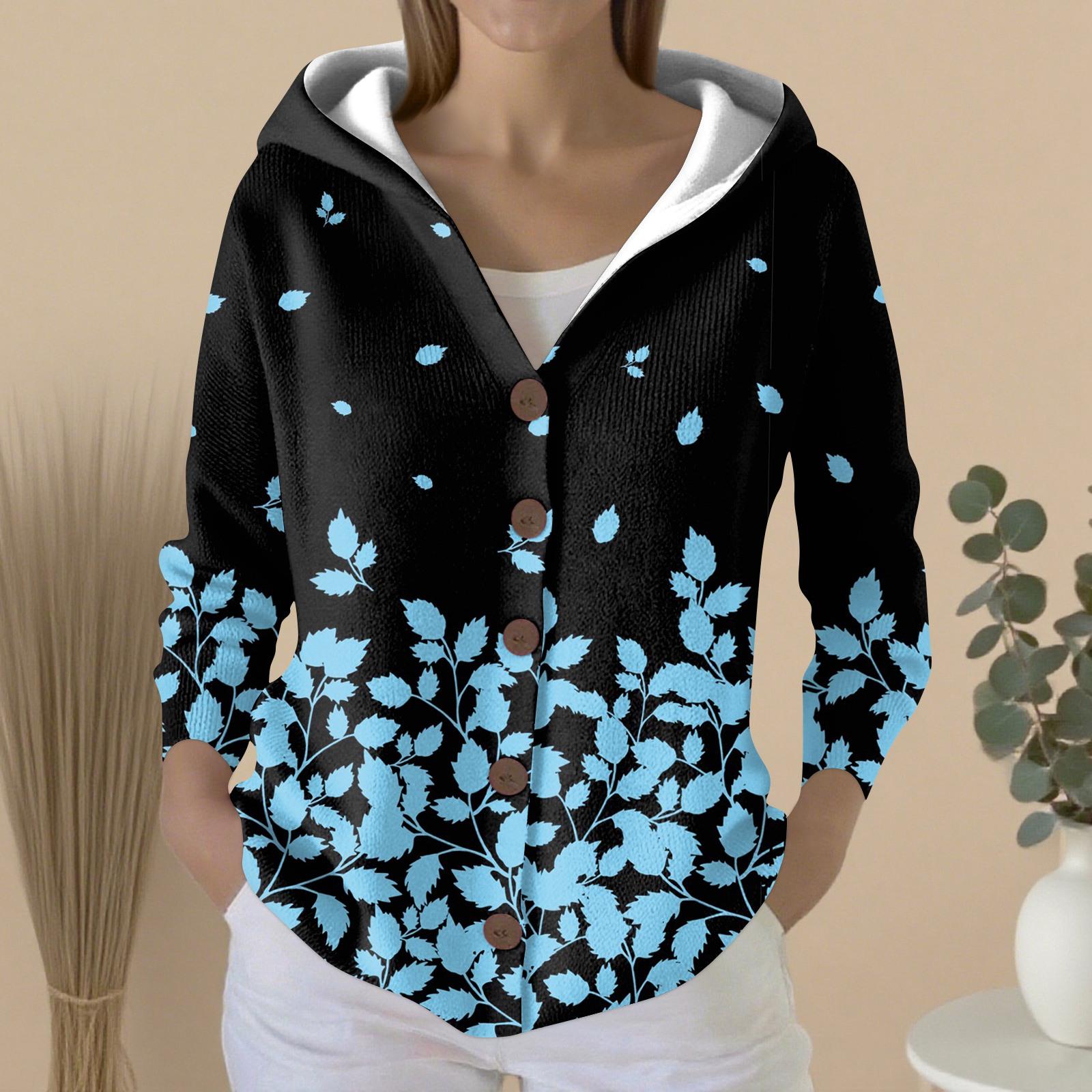 

Женский модный повседневный свитер на пуговицах с принтом, кардиган, куртка с капюшоном XXL синий