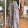 Simple Style Drawstring Bowknot Casual Pants for Women Summer High Waist Slim Loose Versatile Wide Leg Long Pants