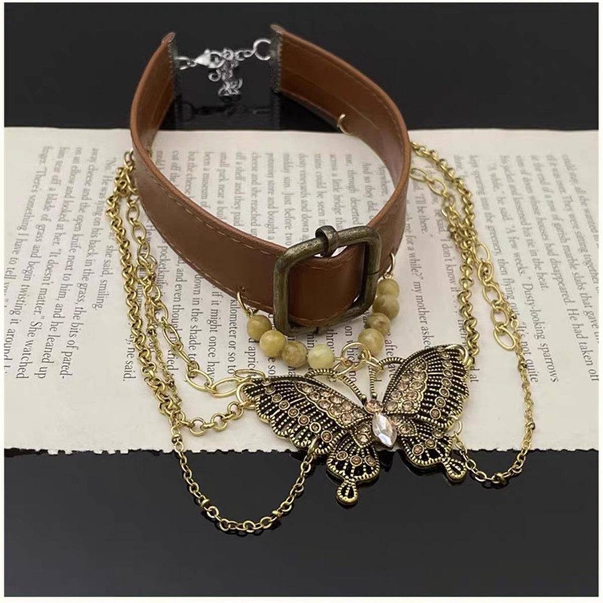 

Tooxika Роскошное кожаное ожерелье Ожерелье с кисточкой-бабочкой Стиль Melade Чистое желание Чокер-цепочка Цепочка из кости