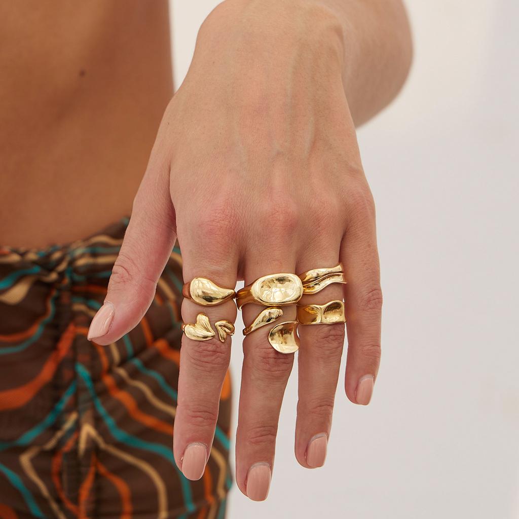 Creative Open Ring Set for Women Wedding Jewelry Trendy Elegant Gold Color Punk Vintage Geometric Adjustable Finger Rings