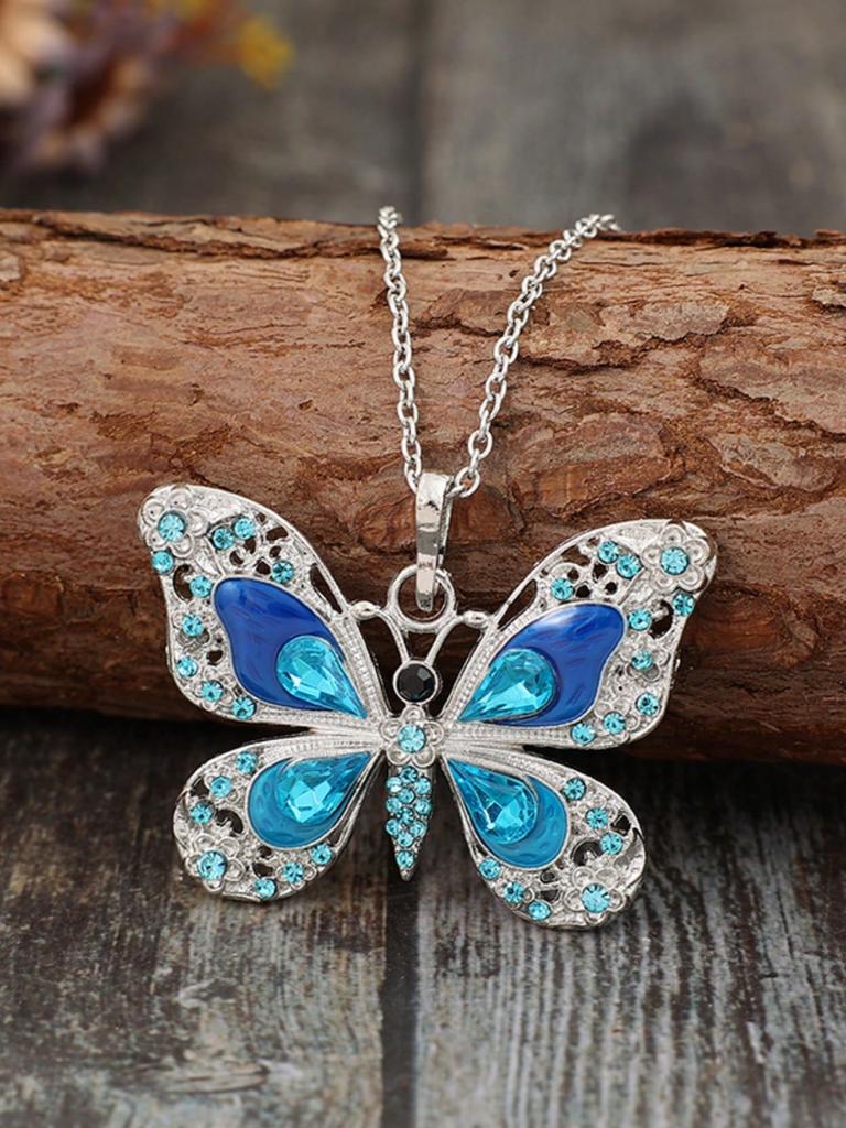 A rhinestone butterfly pendant necklace suitable for daily wear and holiday gifts