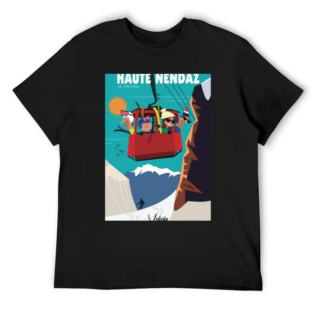 Haute Nendaz Ski Poster T-Shirt Custom T-shirts Sports Fans Valentines Clothes Plain White T Shirts Men