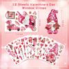 BORAMDO Valentine's Day Window Clings 12 Sheets, Happy Valentine's Day Gnome Decals Stickers, Removable Pink Decorations for Glass Windows, Holiday