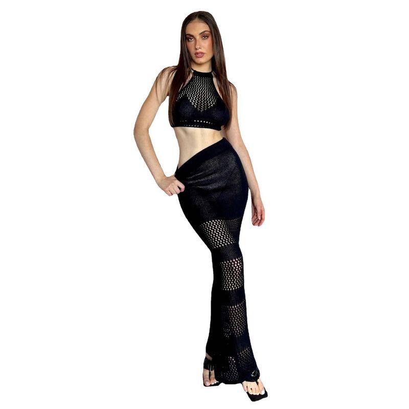 Elegant Stylish New Arrival Summer Sleeveless Halter Short Midriff-Baring Tank Top Sexy See-through Mermaid Dress Knitting Suit