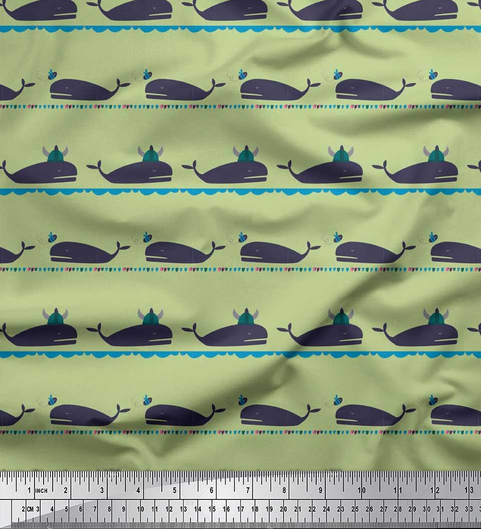 

Японська креп-атласна тканина Soimoi Whale Ocean Decor Fabric Printed meter 42 Inch 42 Inch Wide - Poly Crepe зелений