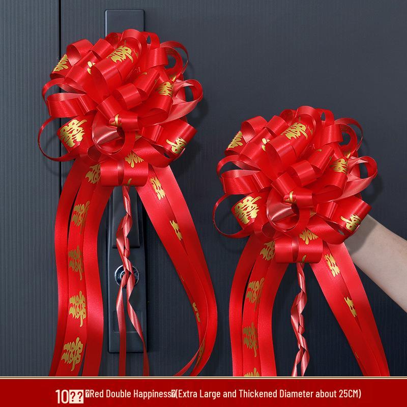 

Large Red Ribbon Double Happiness Wedding Car Bows for Decoration and Door Handles