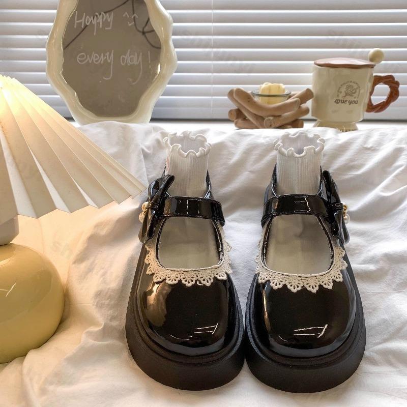 Women's Leather Shoes 2025 Spring Autumn New Height Increase Mary Jane Shoes Bow Knot Lace Comfortable Party Dress Shoes