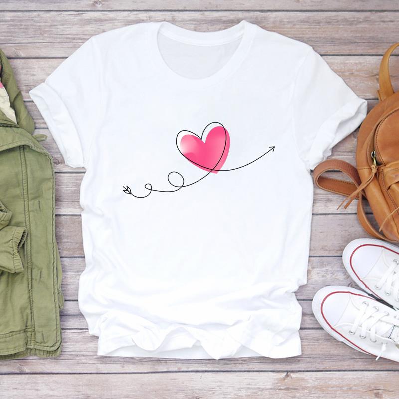 (Asian Size) Lady Female Casual T Shirt Printed Clothing Top Fashion love flower sweet Short Sleeve T-shirts Women Graphic Tee