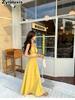 Romantic French V-Neck Vest Dress for Women, Trendy Thai Hainan Sanya Beach Summer Vacation Style Maxi Dress