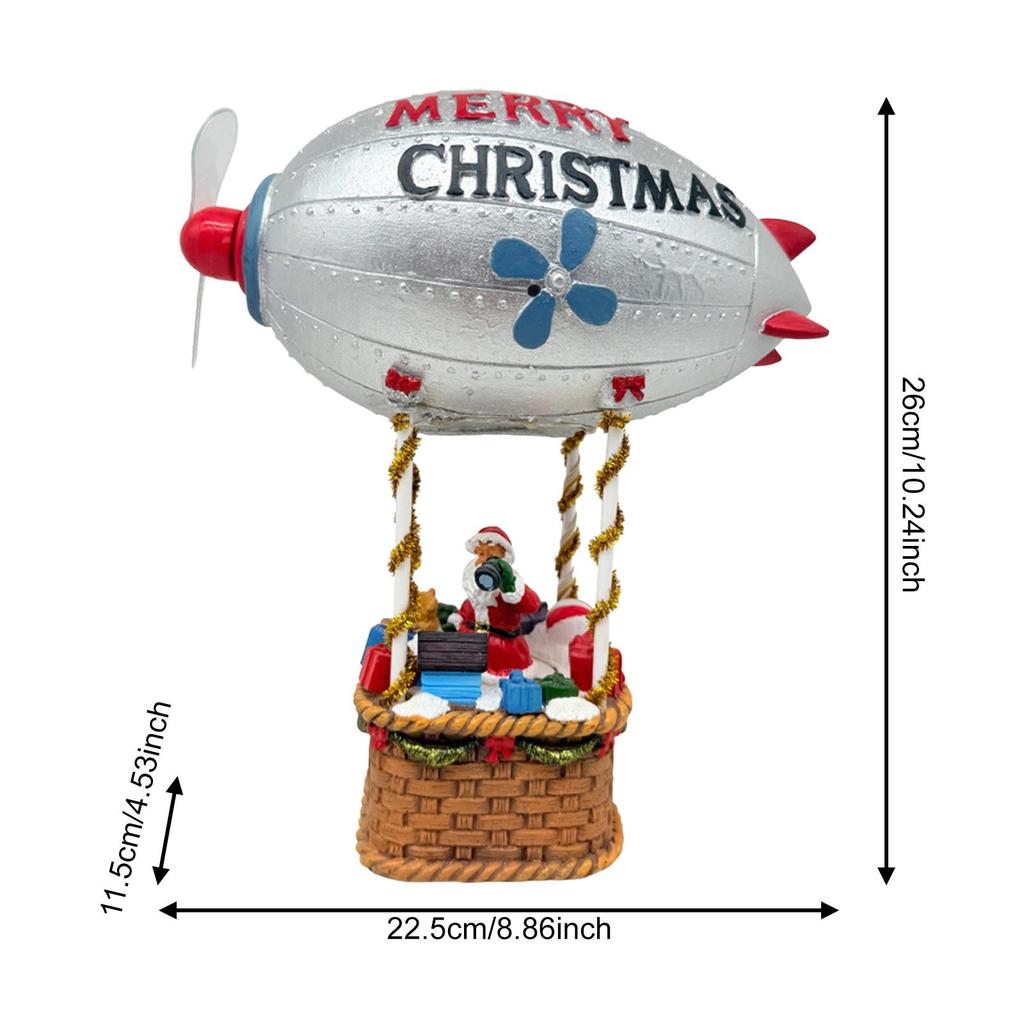 Christmas Ornament Small Decor Winter Holiday Santa Figurine Hot Air Balloon with Lights