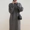 Autumn and Winter Turtleneck Long Twist Knitted Skirt Women's Loose Thickened Warm Sweater Skirt Knee Dress Tide