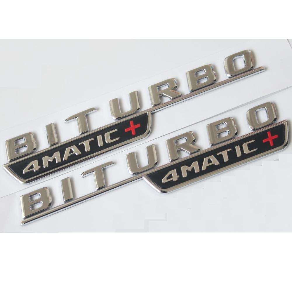 For Mercedes Benz A35 A43 C43 E43 GLC43 GLE43 CLS53 GLB35 AMG 1Pair BITURBO 4MATIC+ Emblems Badge BITURBO4MATIC+ Symbols Sticker UX0