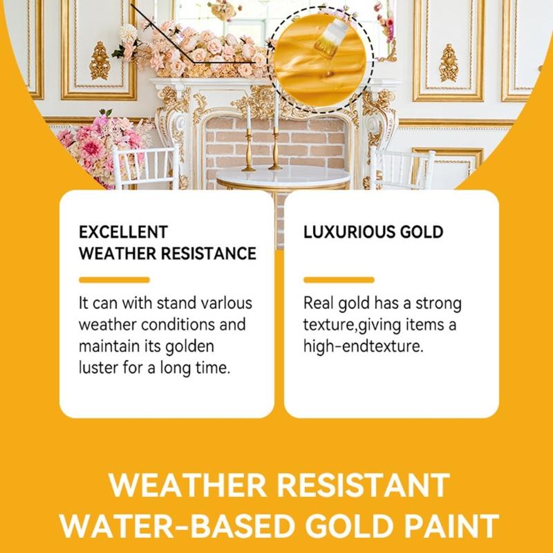 Water Base Gold Foil Paint with Build In Brush Non Toxic Formula Fast Drying Tool Ideal for Homes Use with Kids & Pet