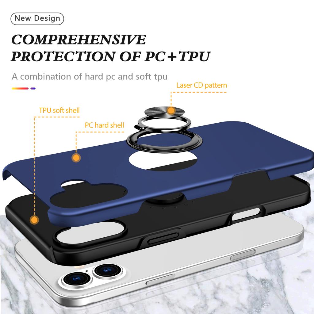 For iPhone 17 Case PC + TPU Phone Cover with Rotatable Ring Holder