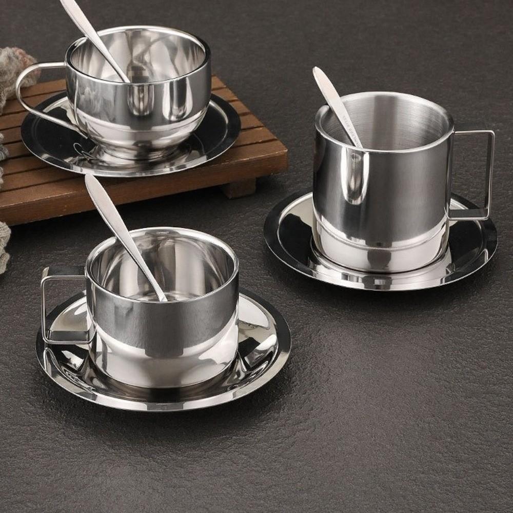 Stainless Steel Coffee Cup Set Double Wall Espresso Cup Portable Tea Cup  Office