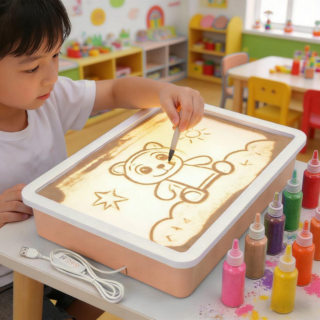 USB Sand Painting Light Box 3 Colors 10 Brightness Levels Portable LED Sensory Light Table for Kids Adults Classroom Meditation