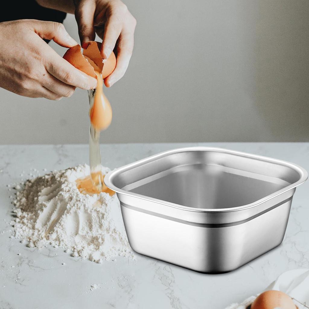 Stainless Steel Square Basin Catering Pan Multipurpose Soup Bowl Washing for Home Kitchen