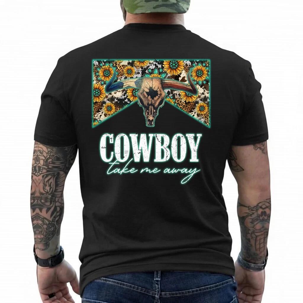 Leopard Sunflower Bull Skull Cowboy Take Me Away T-Shirt 2XL