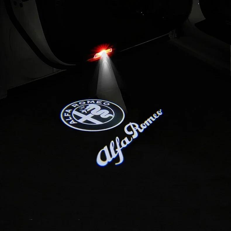 

2026 Hot Sticker 2Pcs New Fashion LED Car Door Welcome Light Logo Projector for Alfa Romeo Giulia Giulietta Mito Stelvio Brera 1