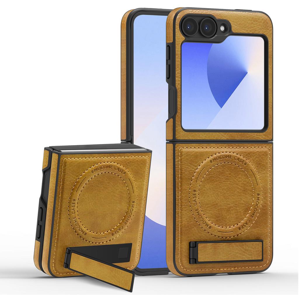 For Samsung Galaxy Z Flip7 FE 5G/Z Flip6 5G Magnetic Case Kickstand Leather Phone Back Cover