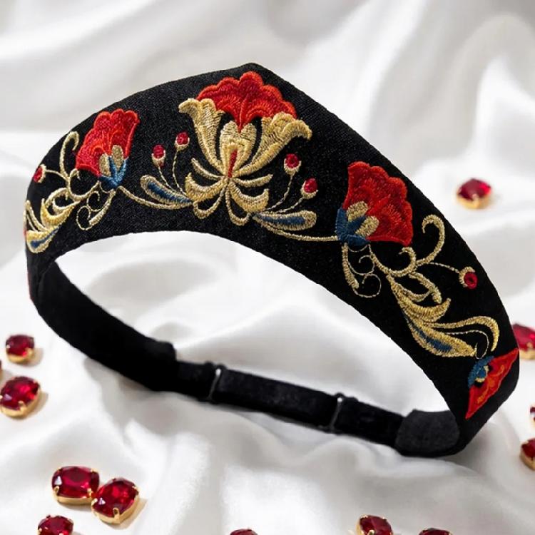 Embroidered Hair Band Elastic Tie Headband for Women Girls Antique Sports Stretchy Sweat Bands